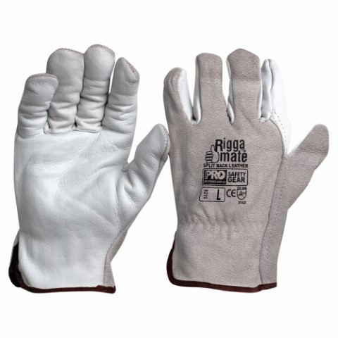 PRO RIGGAMATE NATURAL COWGRAIN PALM / SPLIT BACK GLOVES LARGE